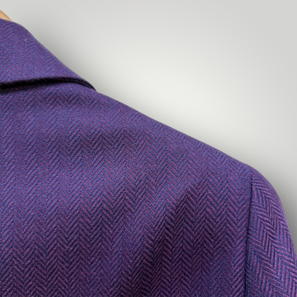Nina McLemore Purple Herringbone Virgin Merino Wool Silk Lined Blazer Size 16 - Picture 5 of 9